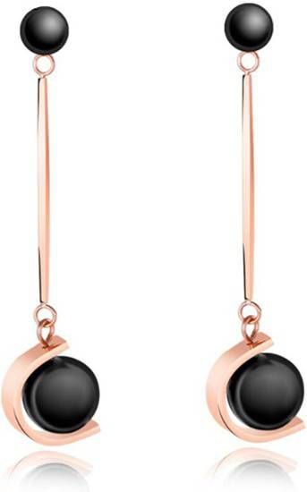 Cilla Jewels oorhangers Edelstaal Black Ball Rosegoud