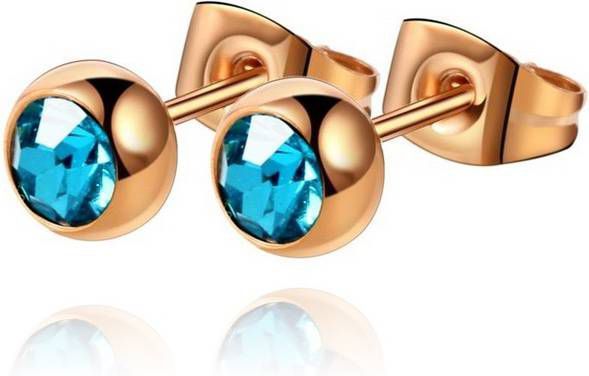 Cilla Jewels oorstekers Rose Edelstaal Blauwe steen