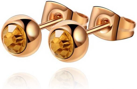 Cilla Jewels oorstekers Rose Edelstaal Gele steen