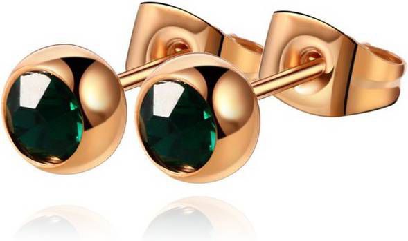 Cilla Jewels oorstekers Rose Edelstaal Groene steen