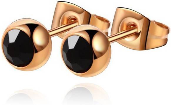 Cilla Jewels oorstekers Rose Edelstaal Zwarte steen