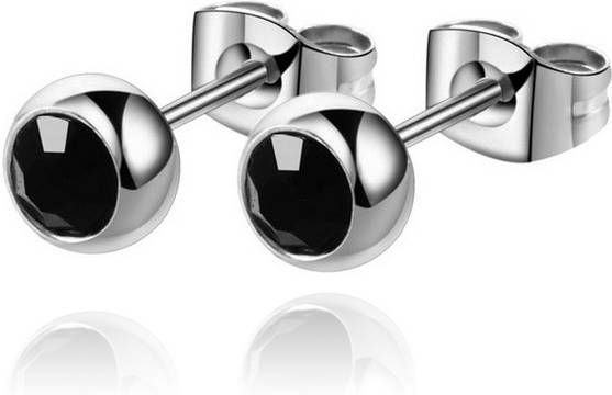 Cilla Jewels oorstekers Zilverkleurig Edelstaal Zwarte steen