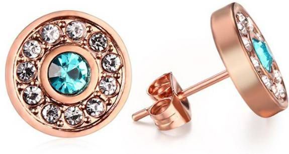Cilla Jewels Rosegoud vergulde oorknoppen Aquamarine Diamond