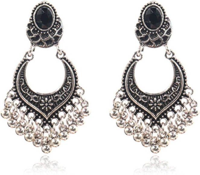 Deja Jewels Dames oorhangers Ibiza zilverkleurig zwart met zilverkleurige kraaltjes