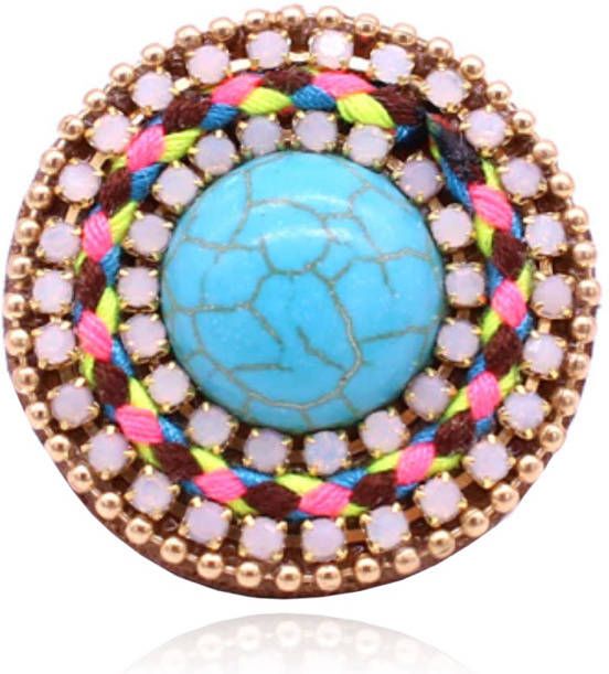 Deja Jewels Handgemaakte verstelbare Ibiza ring multicolor met turkoois leer en touw