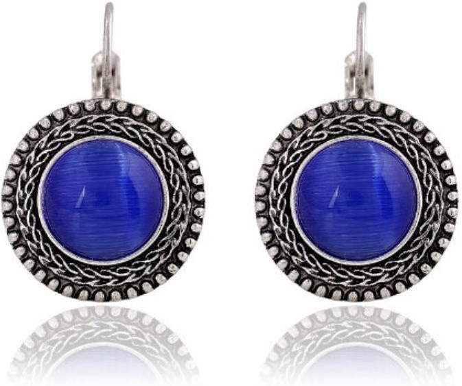 Deja Jewels Ronde zilver dames oorbellen oorhangers met paarse opaal