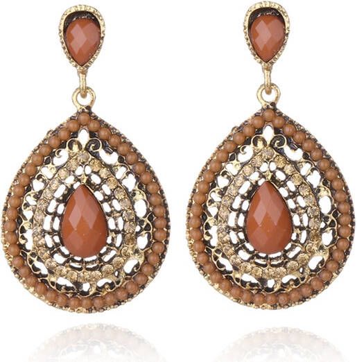 LGT JWLS Druppelvormige Bohemian dames oorbellen Bruin