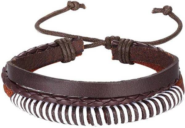 LGT JWLS Leren armband Heren Verstelbaar Touw Bruin Wit