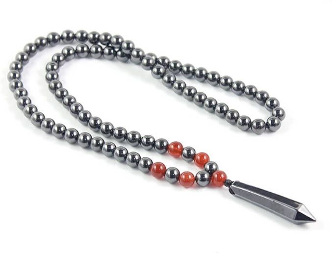 Memphis heren ketting Magnetische Hematiet kralen Rode Onyx Pencil