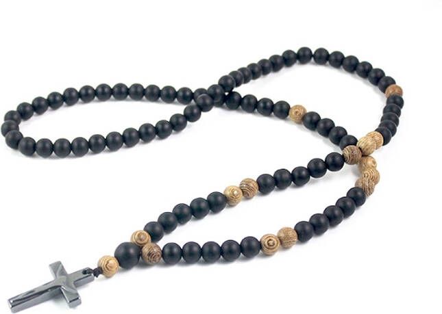 Memphis heren ketting Mat Agaat Houten kralen Hematiet Kruis