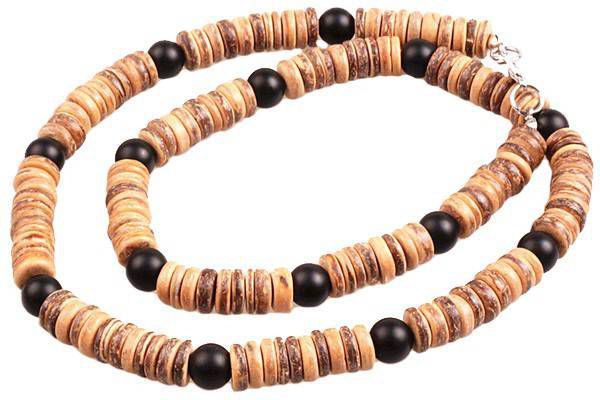 Memphis Houten kralen ketting Bruin met Zwart 60cm