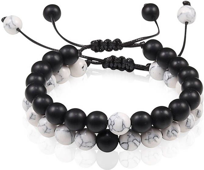 Memphis Kralen armbanden set Verstelbaar Matte Agaat Howliet
