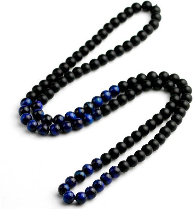 Memphis kralen ketting heren Zwart Onyx Blauw Tijgeroog