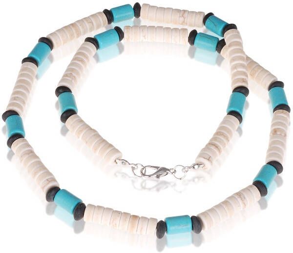Memphis kralen ketting Natuursteen Wit Blauw 50cm
