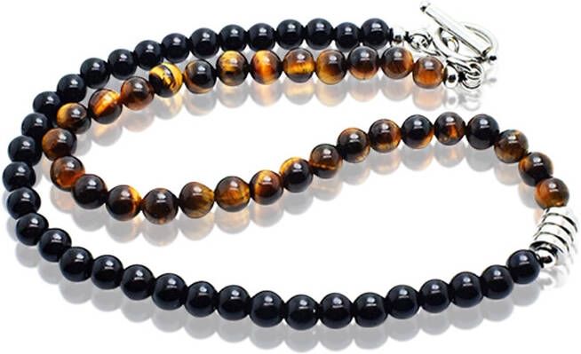 Memphis kralen ketting Tijgeroog Zwart Bruin 45cm