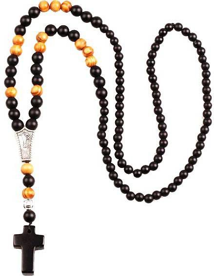 Memphis Zwarte Agaat kralen ketting met Kruis