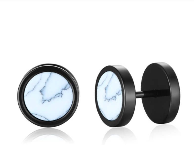 Mendes Heren oorbellen Zwart Edelstaal Marmer Wit