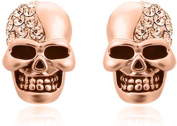 Mendes Skull Stud oorbellen Edelstaal Kristal Rosegoud