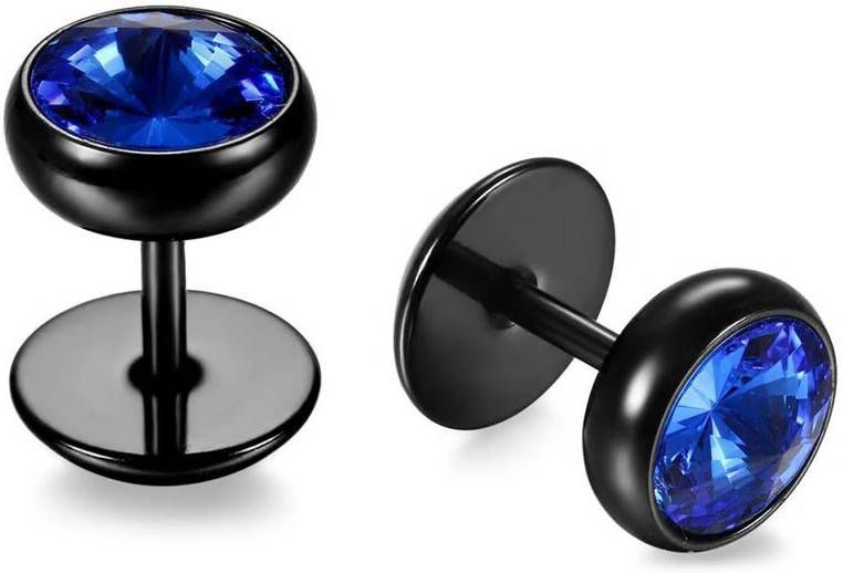 Mendes Stud oorbellen heren Glassteen Blauw