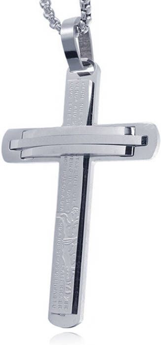 Mendes Zilverkleurige Schakelketting met Zilverkleurig Kruis