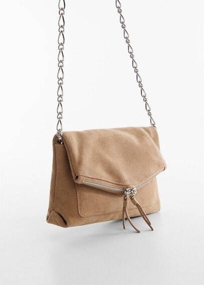 Mango Leren tas met ketting