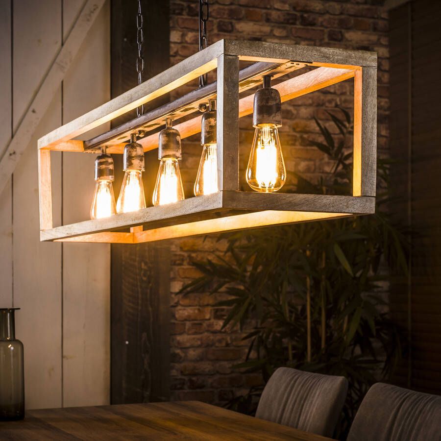 LifestyleFurn Industriële Hanglamp 'Thelma' 5 lamps, Mangohout