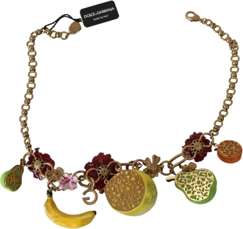 Dolce & Gabbana Fruit Pendants Flowers Logo Necklace , Groen, Dames