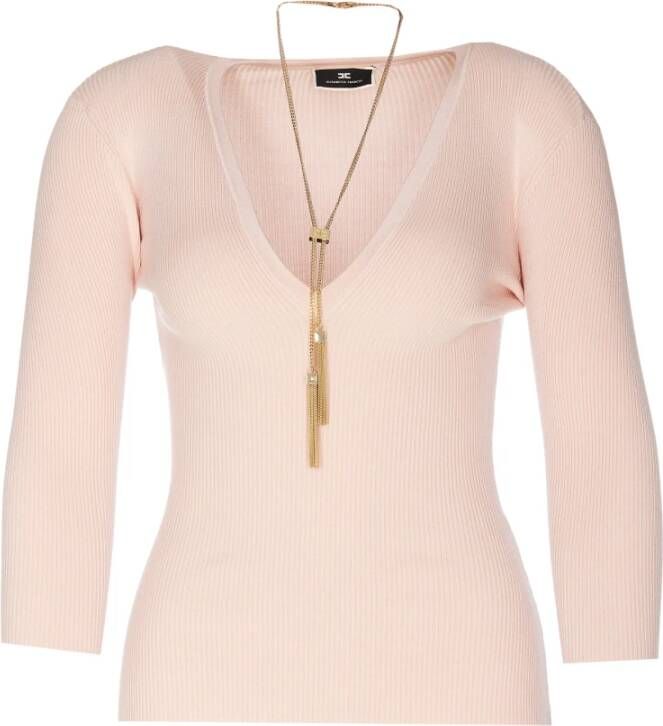 Elisabetta Franchi Gebreide kleding met V hals , Roze, Dames