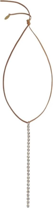 Forte lederen ketting met kristal , Bruin, Dames