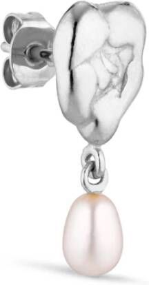 Jane Kønig Drippy Earstud with Pearl Pendant, sterling silver Single Earring , Grijs, Dames