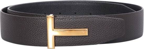 Tom Ford Signature Lederen Logo Buckle Belt , Bruin, Heren