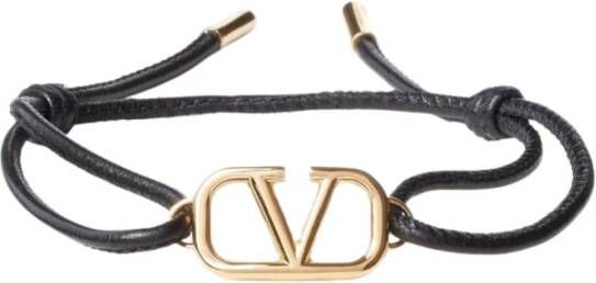 Valentino Garavani Vlogo leather bracelet , Zwart, Heren