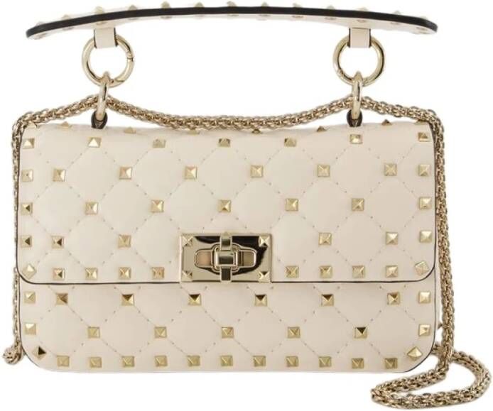 Valentino Garavani Rockstud Se Small Hobo Bag - Ivory Leather , Beige, Dames