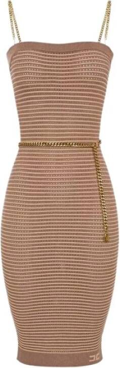 Elisabetta Franchi Dress With Chain Belt , Bruin, Dames