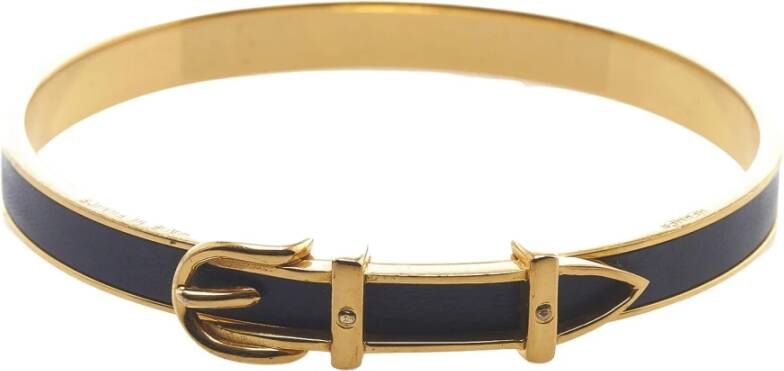 Hermès Vintage Leather Belt Buckle Bangle Metal Gold Plated France , Geel, Dames