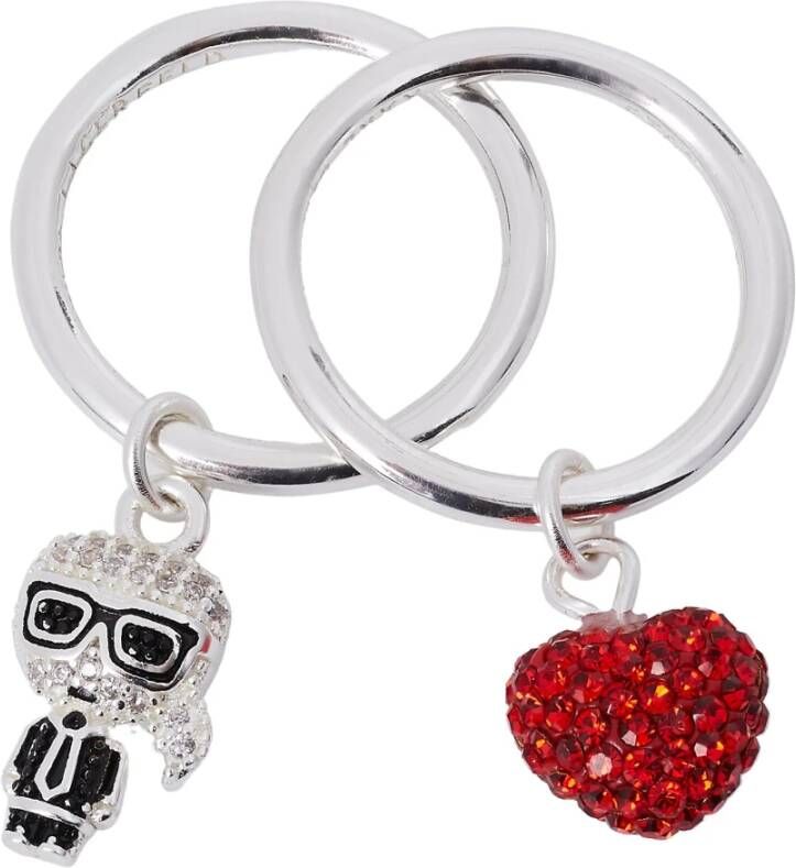 Karl Lagerfeld Ring Ikonik Pave Heart Set , Grijs, Dames