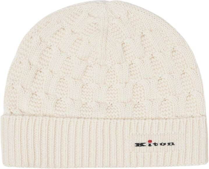 Kiton Hoed gebreide baret cashmere , Wit, Heren