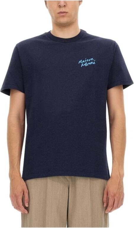 Maison Kitsuné Logo print t shirt , Blauw, Heren