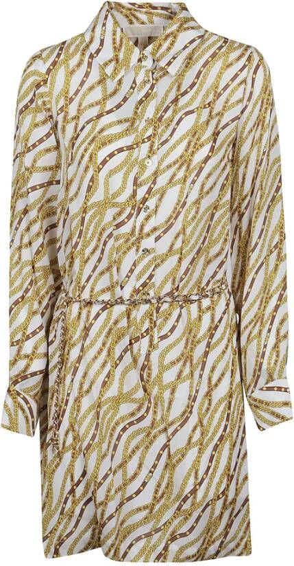 Michael Kors Chain Long Sleeve Shirt Dress , Wit, Dames