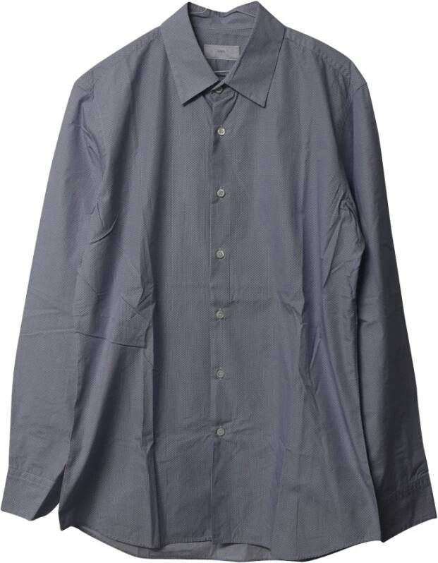 Prada Rectangle Chain Microprint Long Sleeve Button up Shirt in Blue Cotton , Blauw, Heren