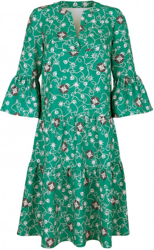 AMY VERMONT Jurk met grafisch patroon rondom Groen/Wit