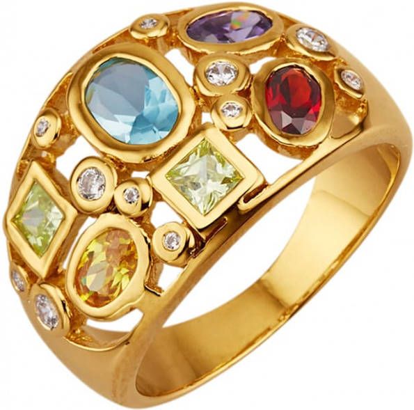 Golden Style Damesring met kristallen Multicolor