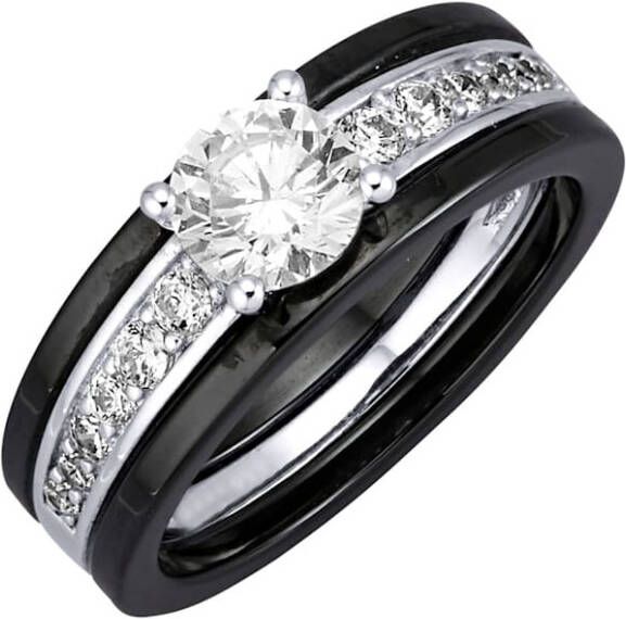 Jacques Lemans Damesring met keramiek Bicolor