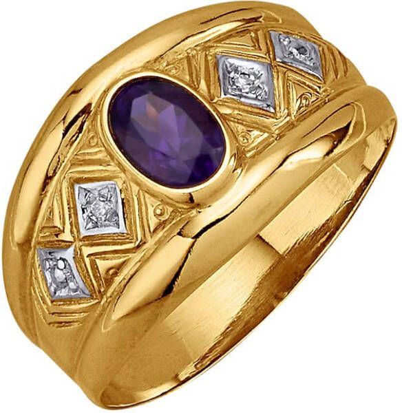 MONA Damesring met amethist en diamanten, van echt zilver Goudkleur