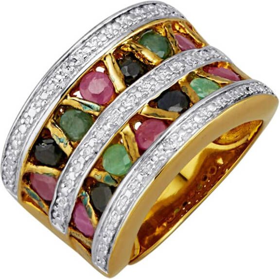 MONA Damesring met diamanten en edelstenen Bicolor