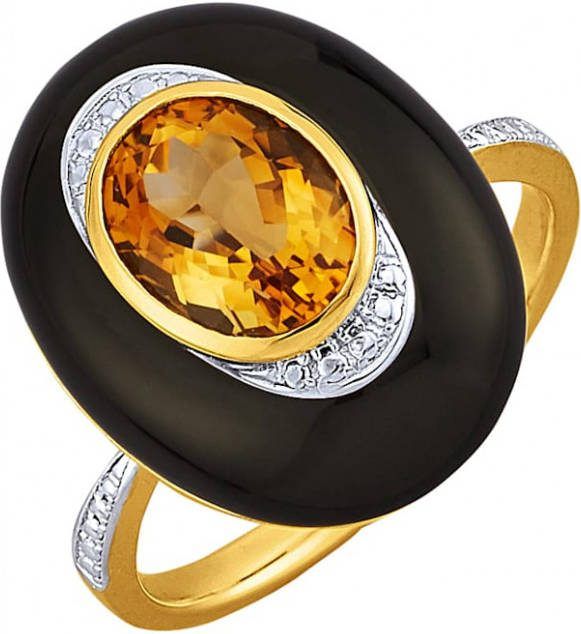 MONA Damesring met onyx en citrien Zwart
