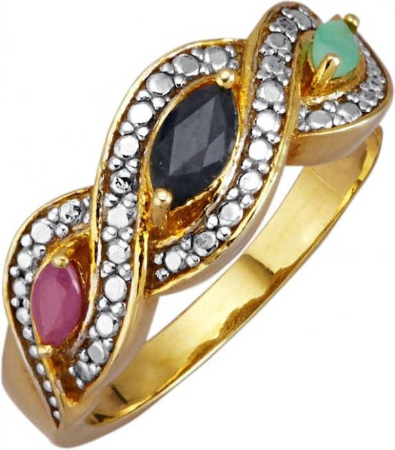 MONA Damesring met robijn, saffier en smaragd Multicolor