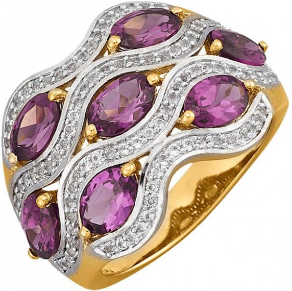 MONA Damesring met rodoliet en wittopazen Paars