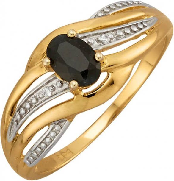 MONA Damesring met saffier en synth. zirkonia's, echt zilver Bicolor