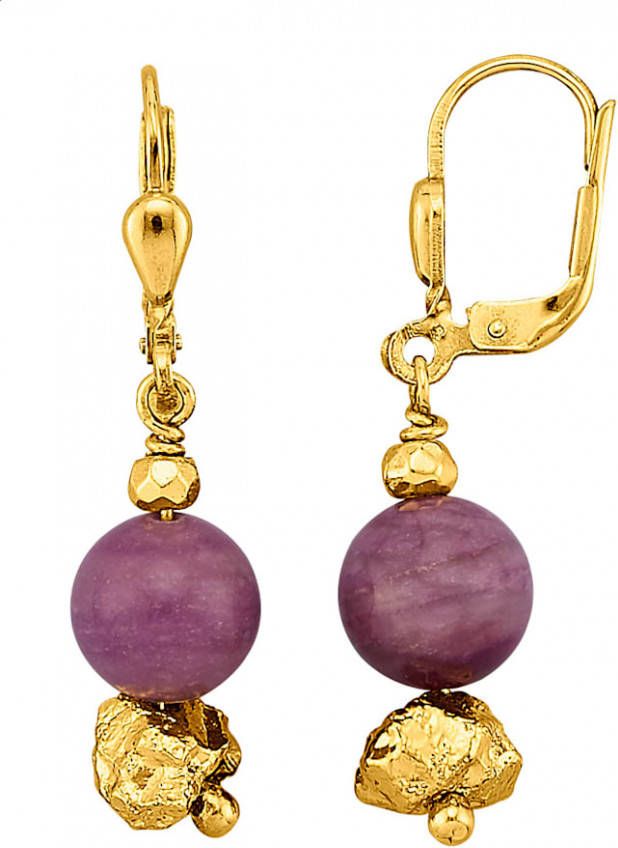 KLiNGEL Oorbellen met fluoriet en pyriet Goudkleur